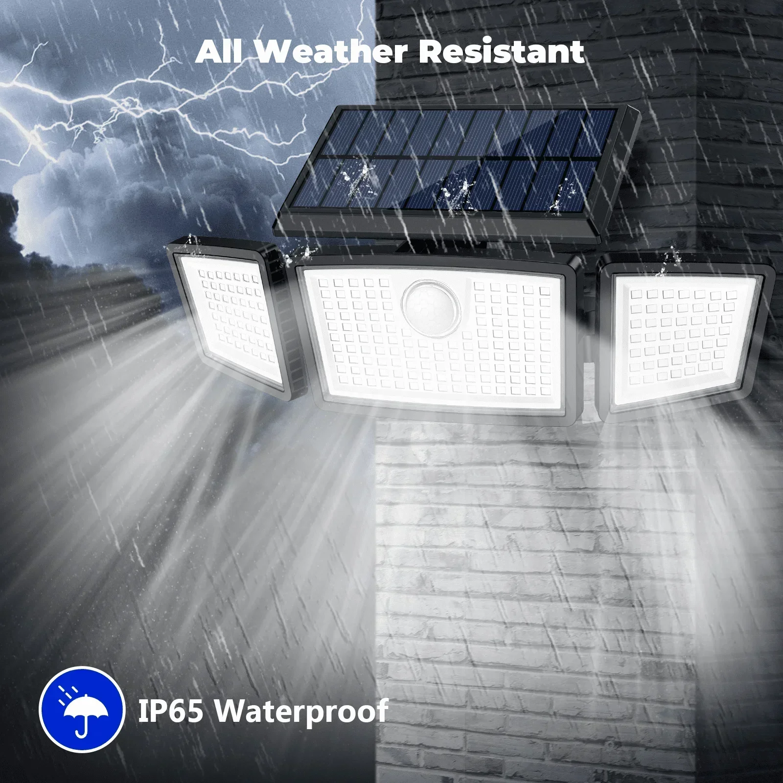 SZRSTH Solar Lights Outdoor - 225LED 3000LM Battery Solar Powered Motion Sensor Flood Lights for Patio Garage Yard