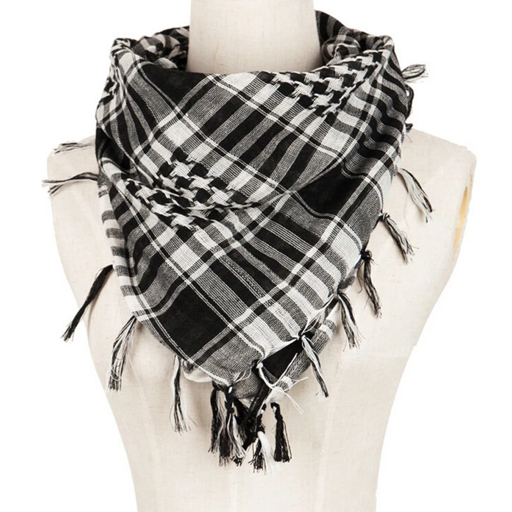 Unisex Scarf Polyester Lightweight Plaid Tassel Arab Desert Shemagh,Black