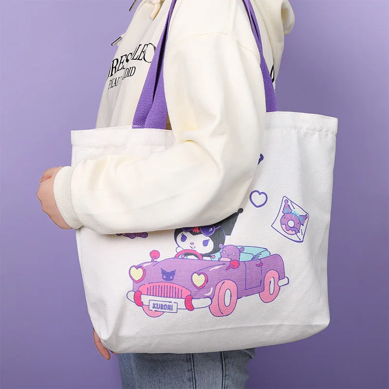 Kuromi Sanrios Canvas Bag My Melody Hellokittys Printing Anime Figure Shopping Bags Student Miss Shop Hand Carry Crossbody Bag