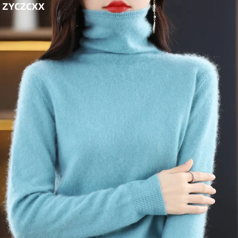 100% Merino Wool Women\'s Pullover Sweater 2023 Autumn/Winter New Warm Sweater Women\'s Basic Solid Casual Solid Color Sweater