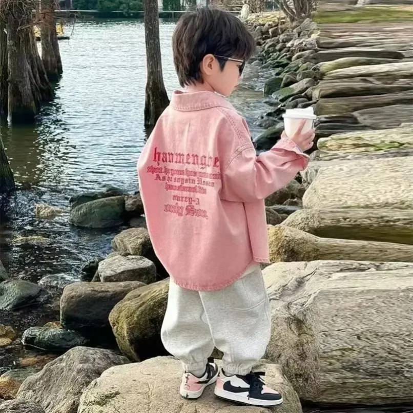 

Boys' Denim Jacket Outfit Children's Spring and Autumn Style Spring Western-style Shirt Boys Handsome Thin 2024 New Top