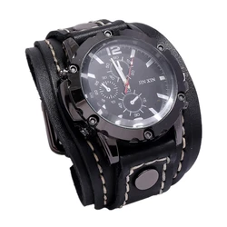 Black Brown Blue Men Pointer Quartz Watch Genuine Leather Strap Bracelet Vintage Male Punk Jewelry With Box