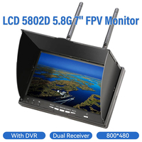 9IMOD LCD5802D FPV Monitor with DVR 5.8G 40CH 7 Inch LCD Screen Monitor 800x480 Dual Diversity Receiver for FPV Drone