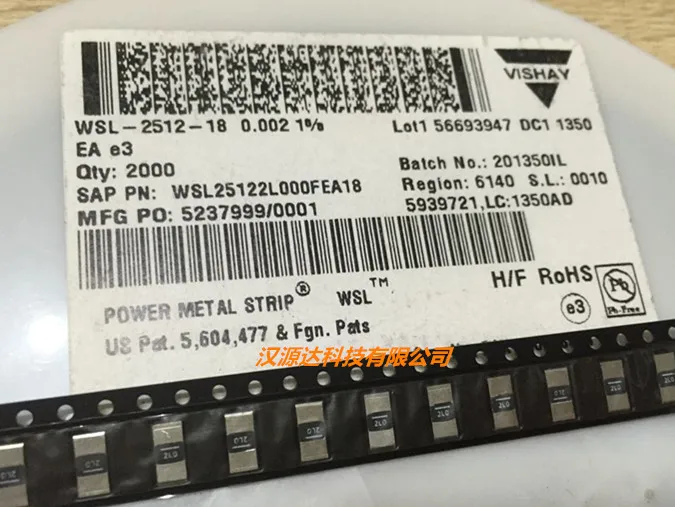 

20pcs/lot WSL25122L000FEA18 2512 2L0 0.002R 1% 2W chips Electronic new