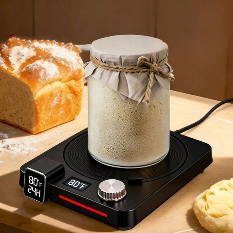 電気式発酵マット-24時間タイマー-サワー種発酵器-ヒーター-ウォーマー-ブラック-機械式ノブ-家庭用製パンツール