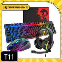 MAMBASNAKE Wired Gaming Keyboard and Mouse Headset Mouse Pad Combo Rainbow LED Backlit for PC Laptop Mac PS4 Xbox