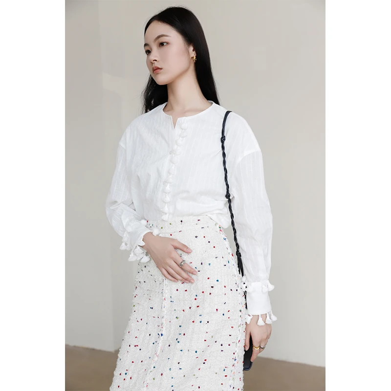 

Женская рубашка Rowi из чистого хлопка с длинным рукавом, премиум-класса, с декоративными элементами, для любого случая, на все времена года