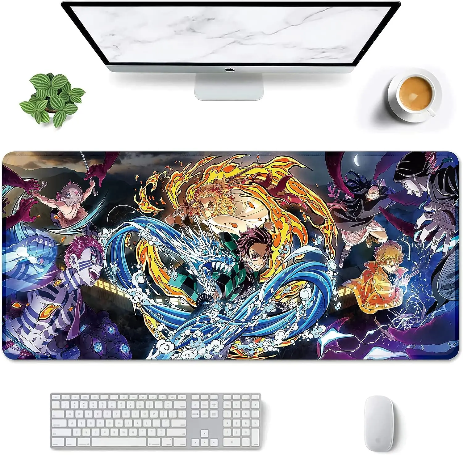 

Anime Demon Slayer Gaming Mouse Pad Non-Slip Rubber Mouse Pad with Stitched Edges Waterproof Mouse Mat for Office 31.5" x11.8"