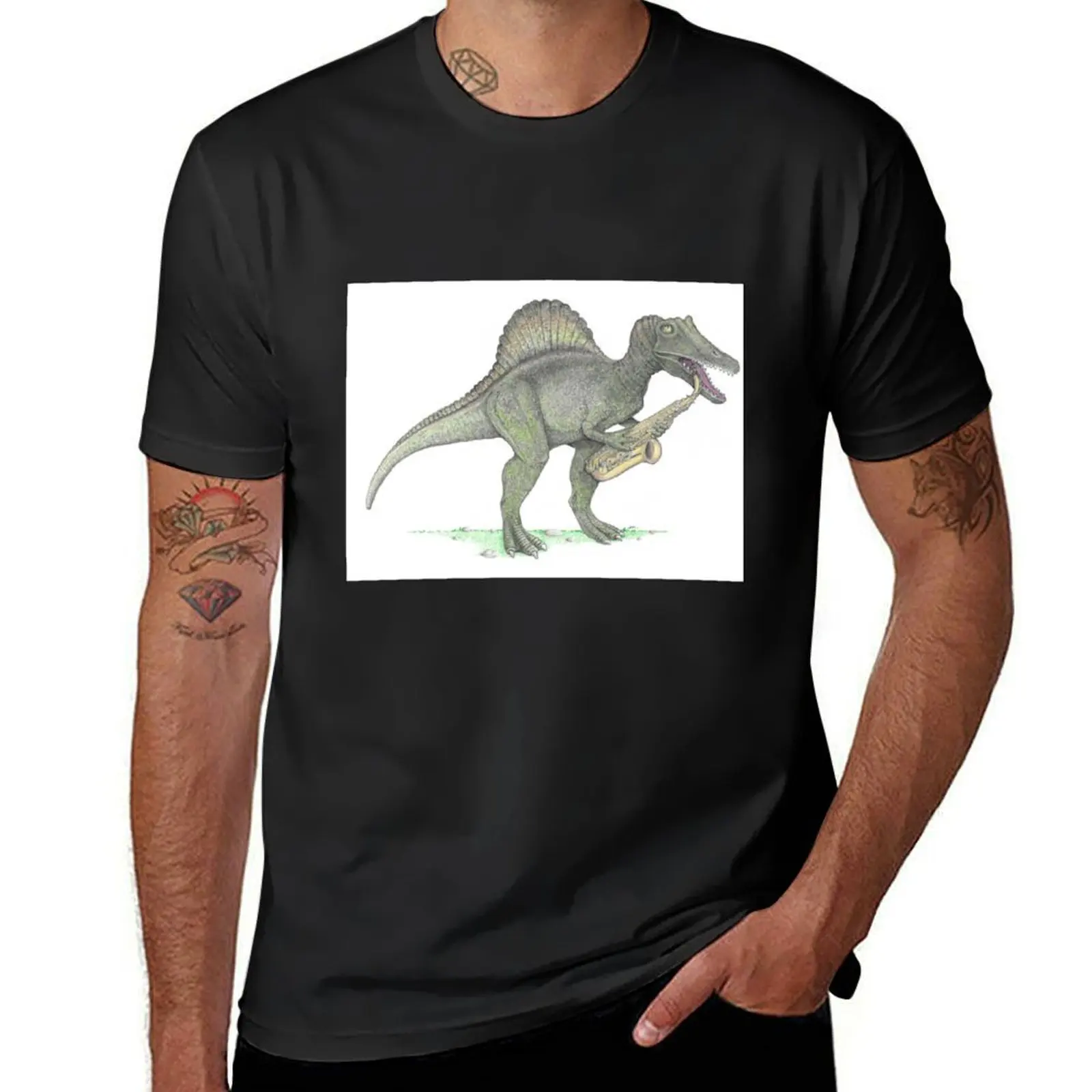 Spinosaurus with Alto Sax T-Shirt aesthetic clothes summer top customizeds blacks oversized t shirts for men