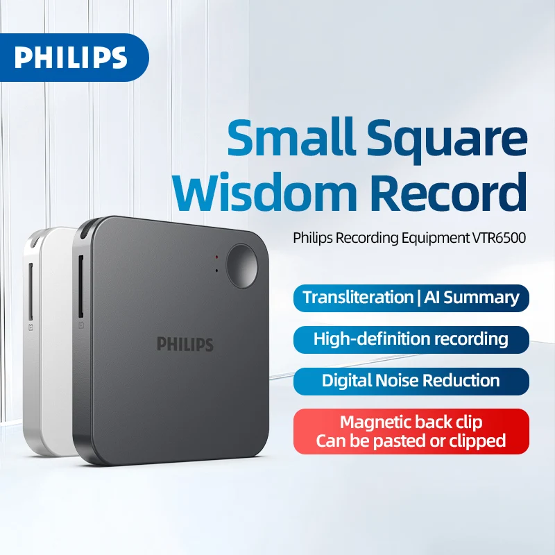 

Philips VTR6500 AI Voice Recorder Dual Mic HD Recording 32GB Smart Recorder AI Transcription Translation Bluetooth App 20H