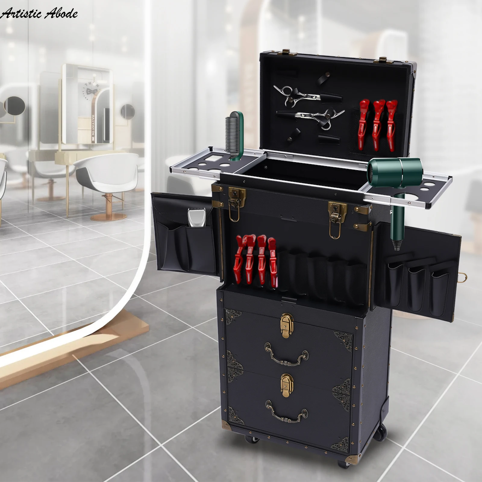 Lockable Wheeled Handcart Makeup Hairstyle, Used As An AuxiliAry Tool For Mileage SalonS And CosmetiCs