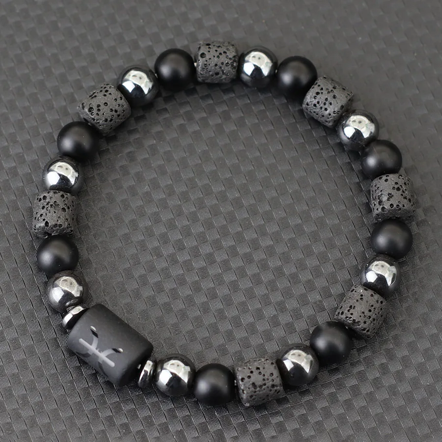 Mn Zodiac-Bracelet en Pierre Volcanique Naturelle pour Homme et Femme, Onyx Perlé, Hématite, Guérison, Montagne, Couple, Cadeau