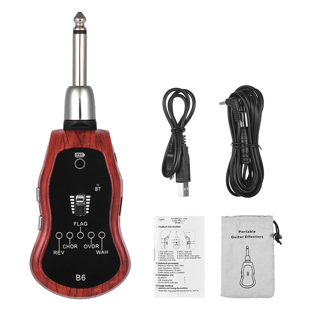 B6 mini verstärker gitarre kopfhörer amp effector bluetooth wiederauf ladbare e-gitarre kopfhörer bluetooth empfänger mit 5 effekt