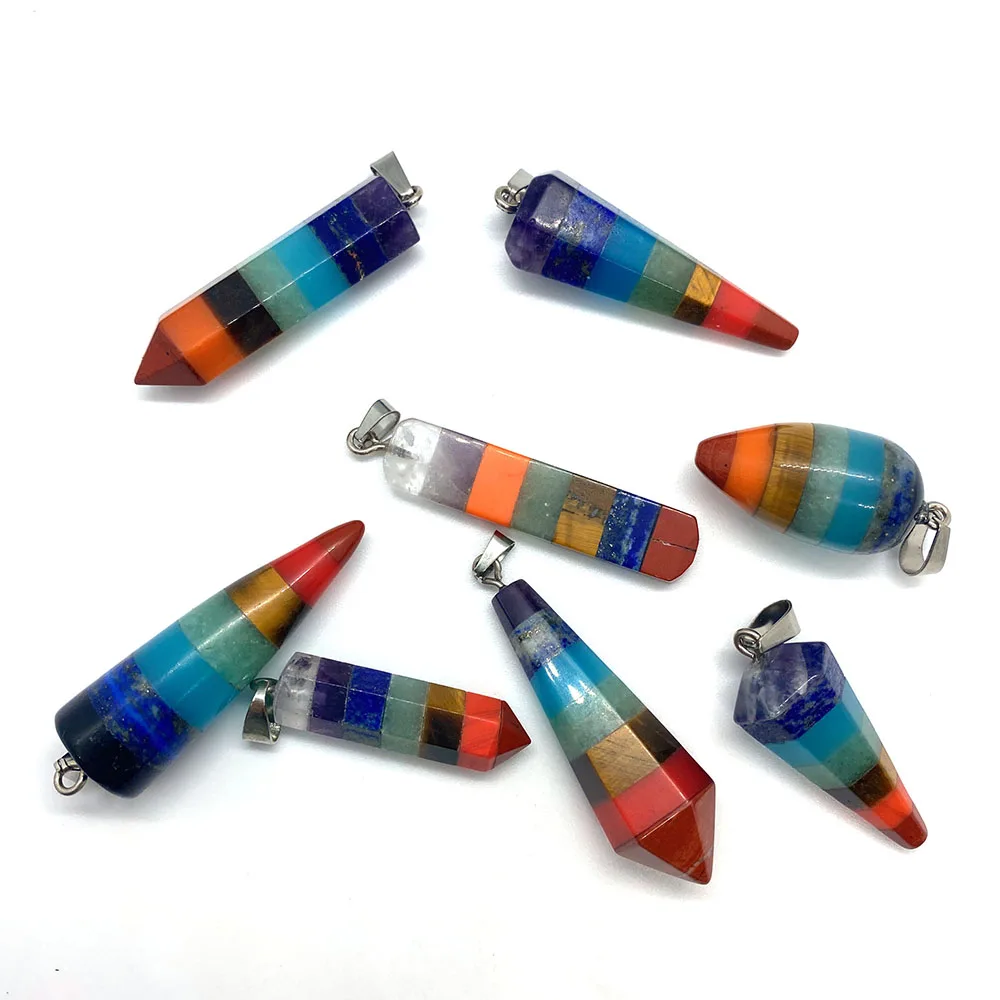 Natural Stone Seven Chakra Semi-precious Stone Pendant for DIY Fashion Jewelry Making Bracelet and Necklace Size 10x47mm,15x47mm image 2