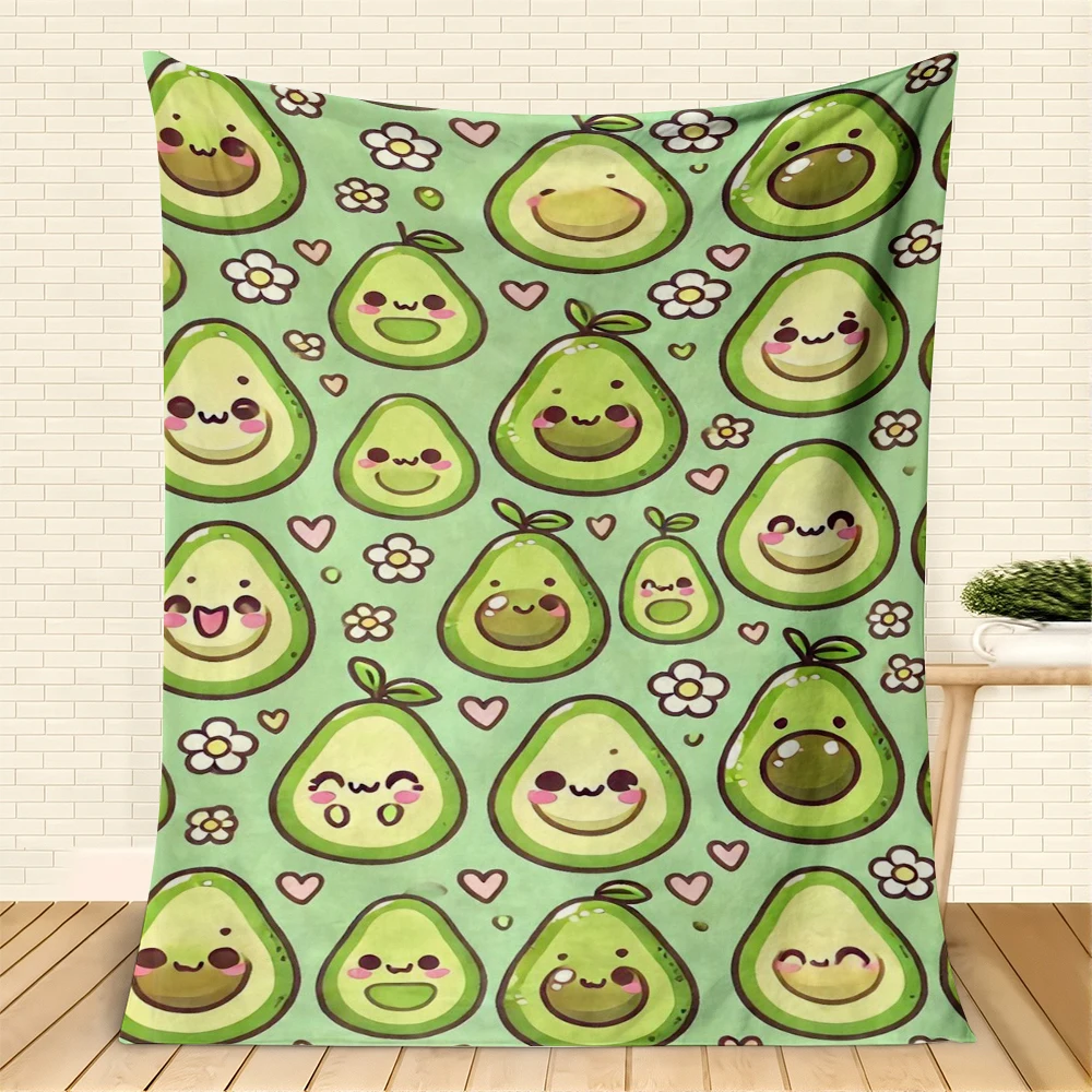 Linda manta polar com estampa de abacate sorridente, manta com estampa de frutas divertidas de primavera, macia e