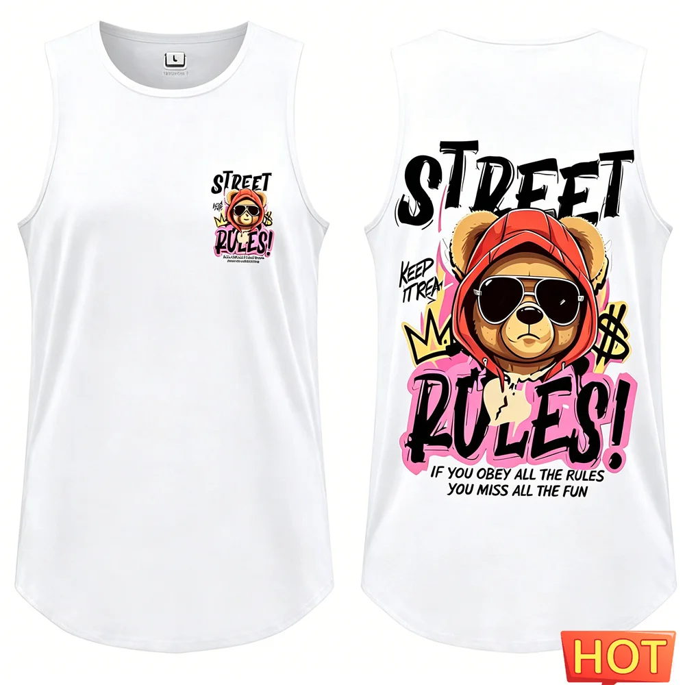 summer men's Sleeveless T-shirt bear letter print breathable men's t-shirts and tank tops round neck Polyester hip-hop vest tops