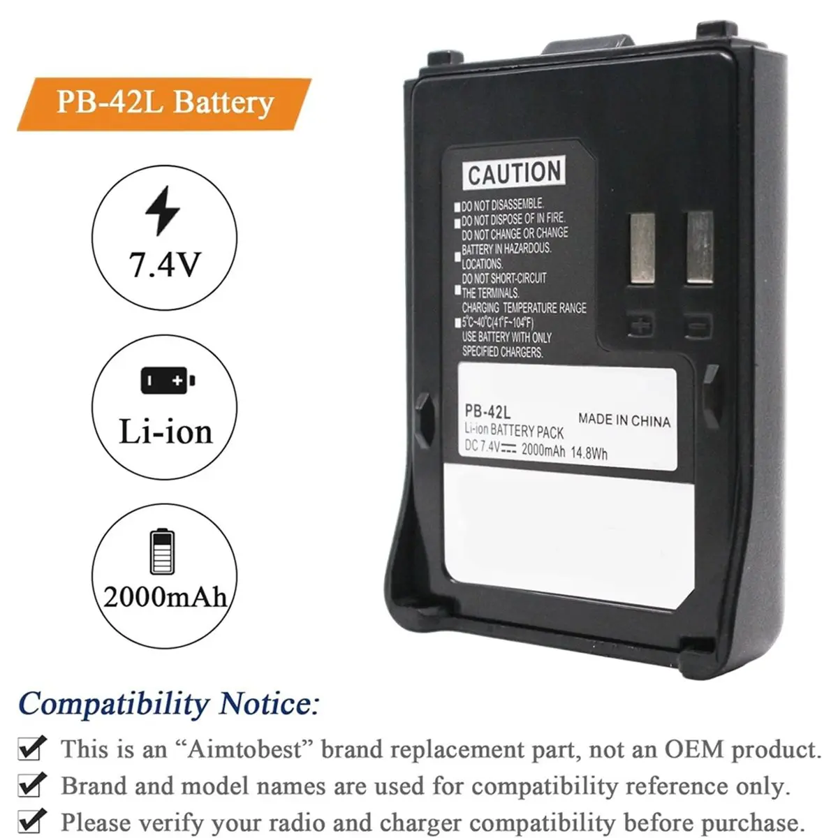 Большая скидка! Аккумулятор Li-Ion PB-42L 7.4V 2000mAh, совместимый с рациями TH-F6, TH-F6A, THF6, THF6A, TH-F7, TH-F7E