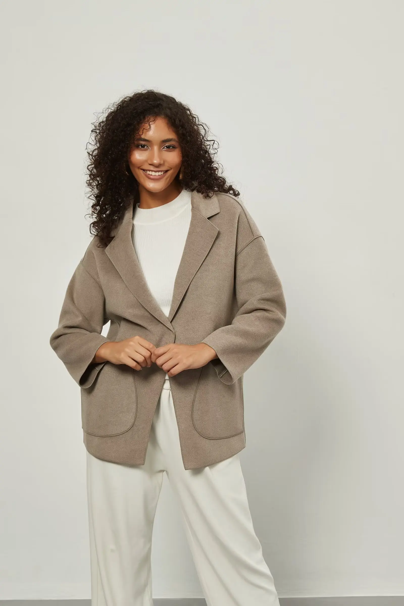 

BB5845 Autumn/Winter New Product Women's Clothing Style Fashion Simple and Versatile Double sided Woolen Long sleeved Coat