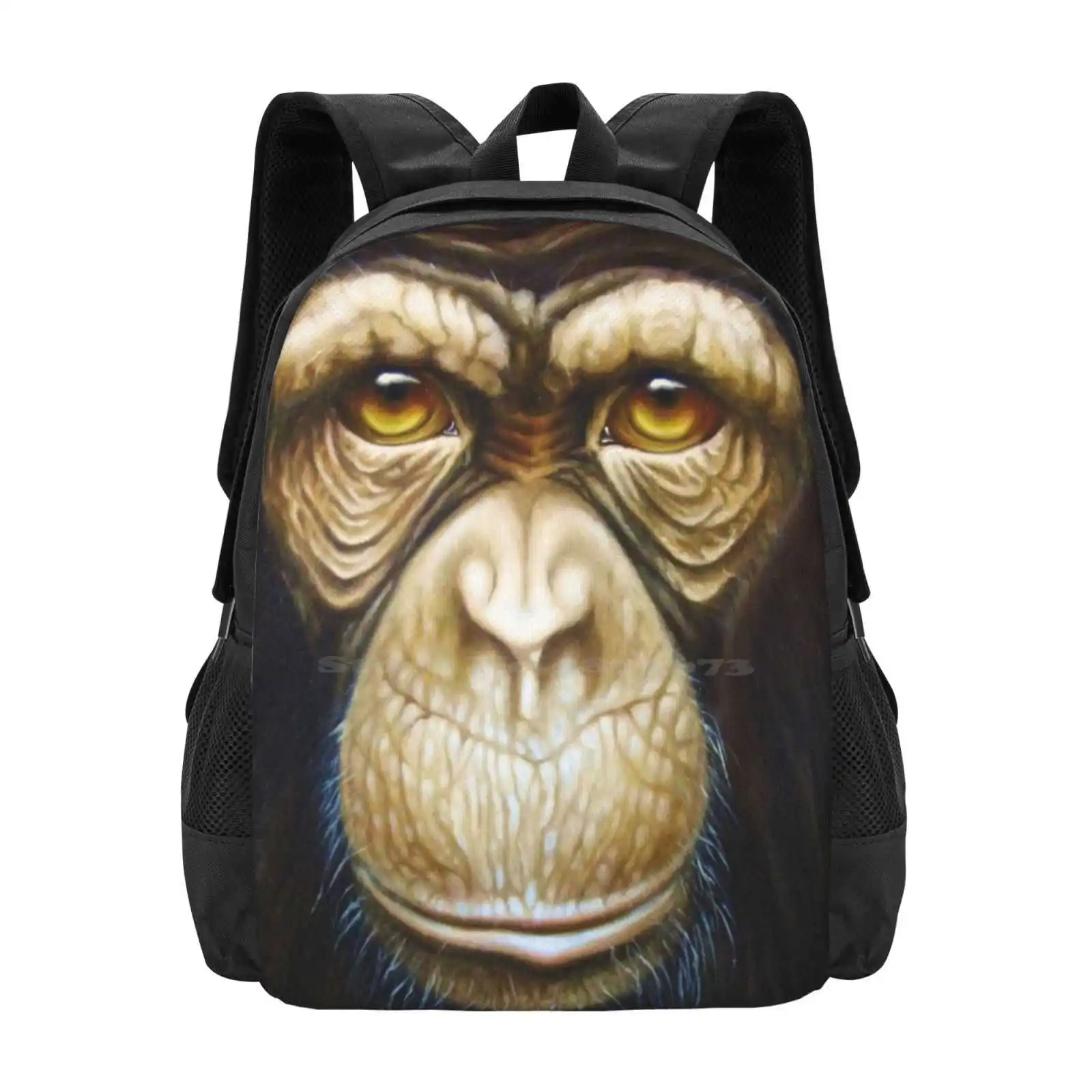 Primate-Chimpanzee Hot Sale Schoolbag Backpack Fashion Bags Animals Monkey Eyes Chimpanzee Primate Gaze Oil Painting Animal