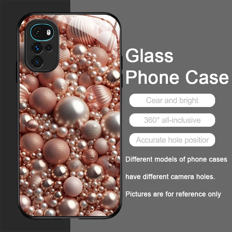 حافظة هاتف فاخرة من الزجاج المقسى بنمط حجر اللؤلؤ الماسي لهاتف موتورولا موتو G85 G84 Edge 50 Fusion 40 Neo 30 Pro 5G