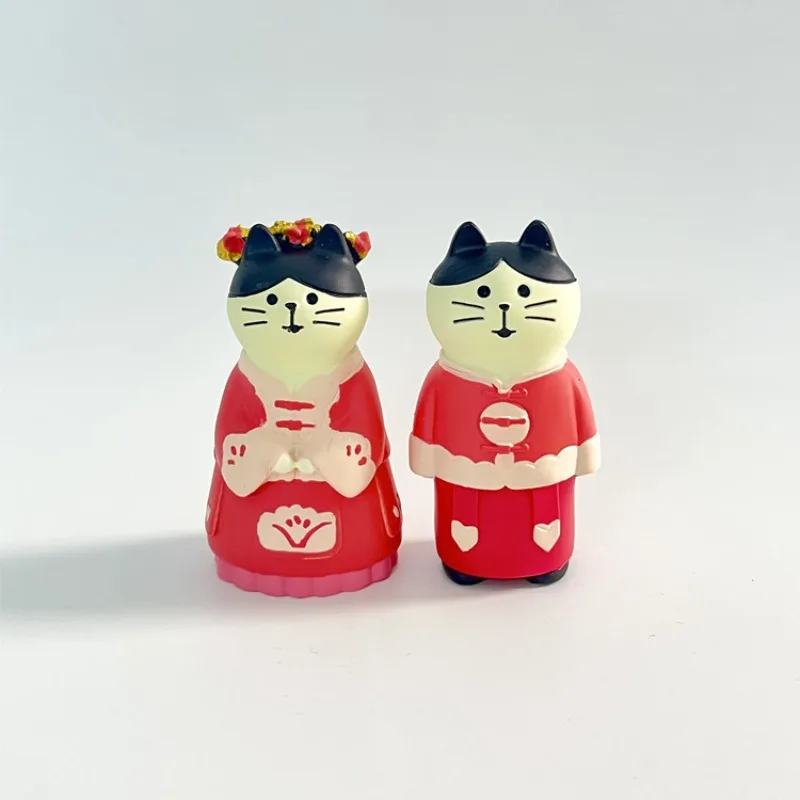 Zakka Chinese Wedding Series Bride and Bridegroom Cat Bridesmaid Cat Decoration Crafts Wedding Screen Lantern Miniature Figurine