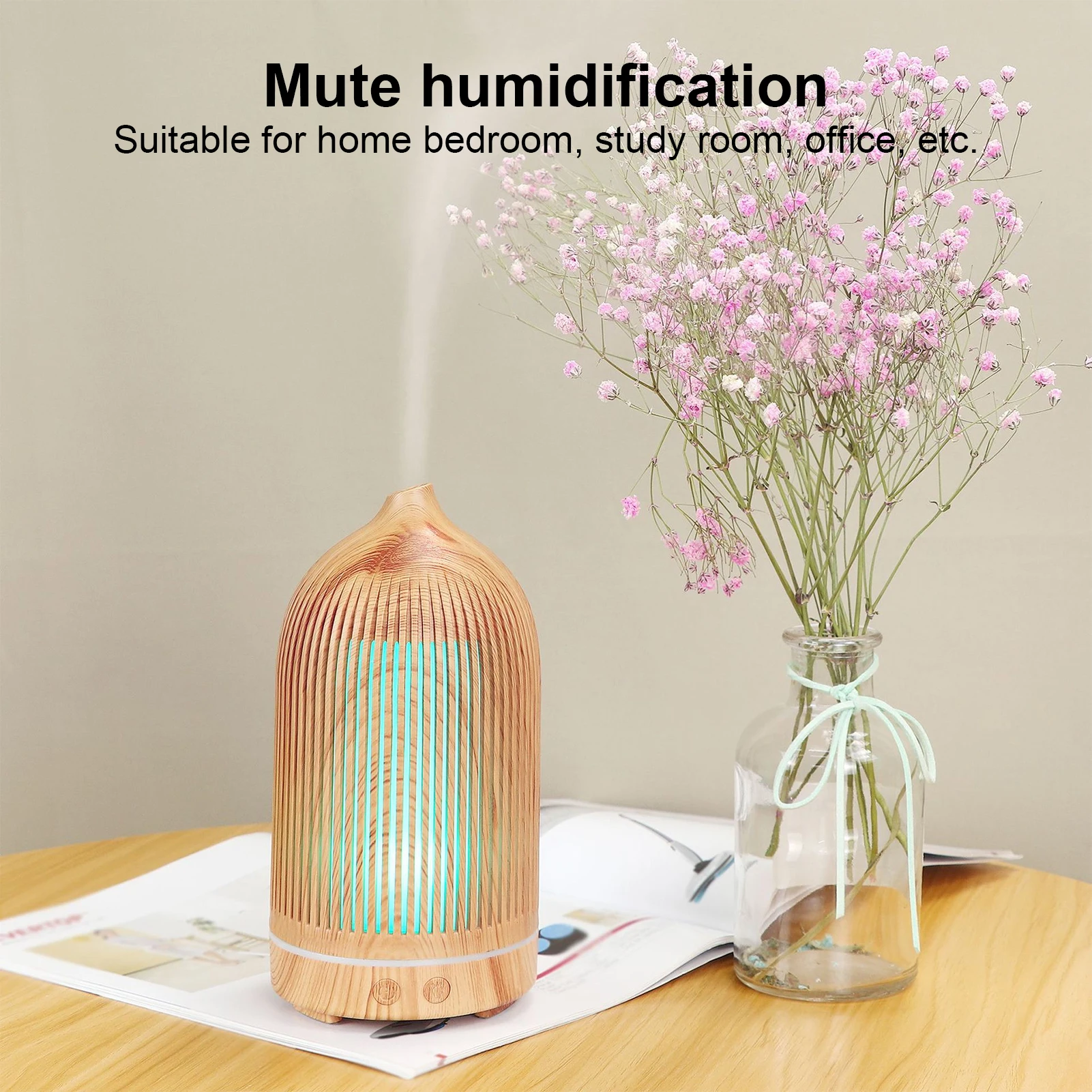 

Мини-полый увлажнитель воздуха 200 мл с ночником, аромадиффузор с питанием от USB, 5 В, светлое дерево