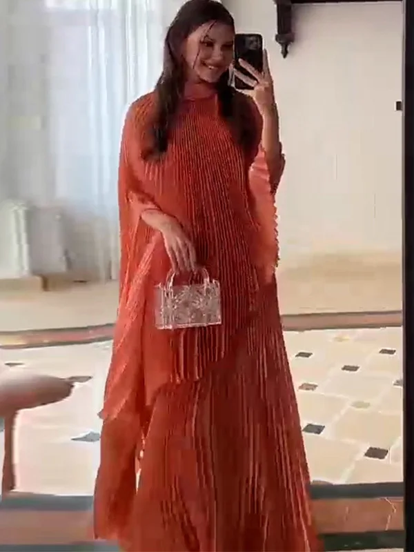 

Ele Faionable Women's Hooded Batwing Sve Dr Large Size Gown Ele Sle Long A-Line Skirt High Waist Wedding Dr