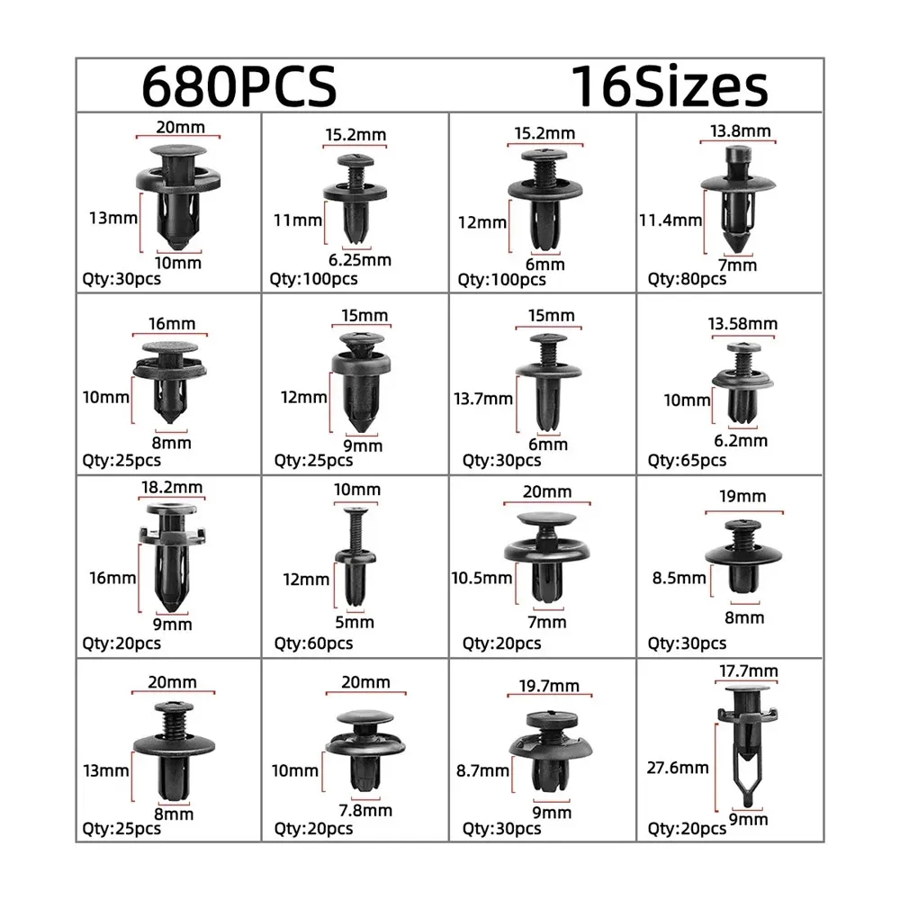 자동차 바디 푸시 리테이너 핀 리벳 범퍼 문짝 트림 패널 리테이너 패스너 혼합 클립, 자동차 액세서리, 680-50 개