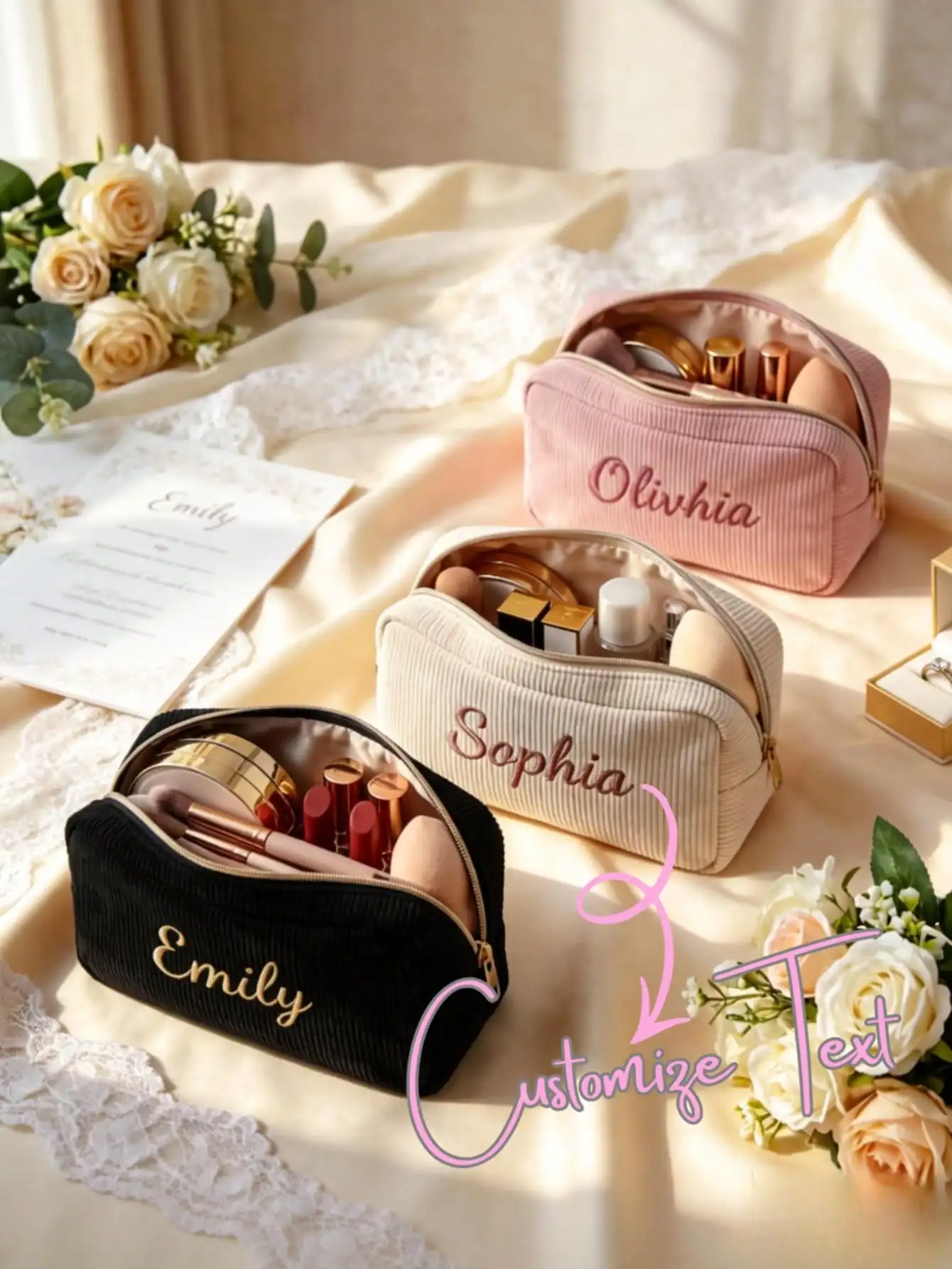 

1pc Customized Embroidered Name Cosmetic Bag, Women's Makeup Organizer, Daily Travel Storage, Travel Toiletry Bag, Large Capacity, Bridal Party Gift, Bridesmaid Gift, Birthday Gift, Mother's Day Gift, Teacher's Day Gift, Chic & Elegant