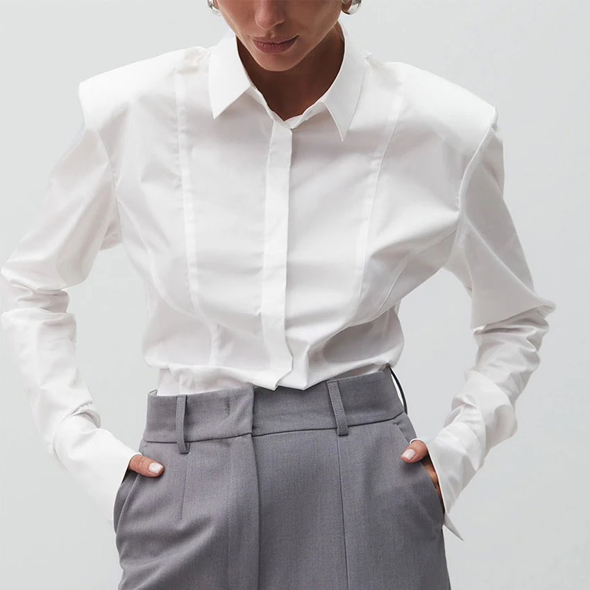 

Linad элегантные белые тонкие плиссированные рубашки 2300, осенний офисный хлопковый топ с длинными рукавами, женская уличная однобортная женская блузка 2025