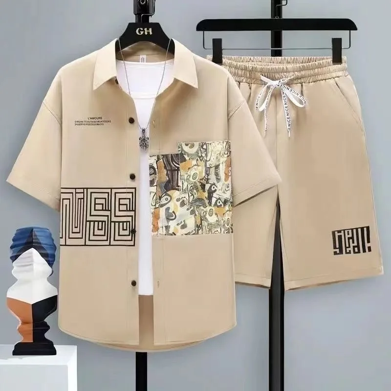 2024 Summer Fashion Printed Short-Sleeved Shirt Plus Size Men's Casual Relaxed Breathable High-Quality Sports Two-Piece Set 4XL