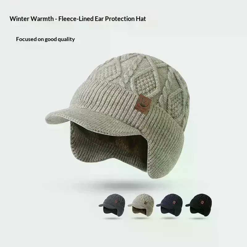 Unisex Winter Hat Plush Fur Lined Warm Earflap Cap Stylish Soft Beanie Hat Outdoor Thick Ski Sports Knitted Hat