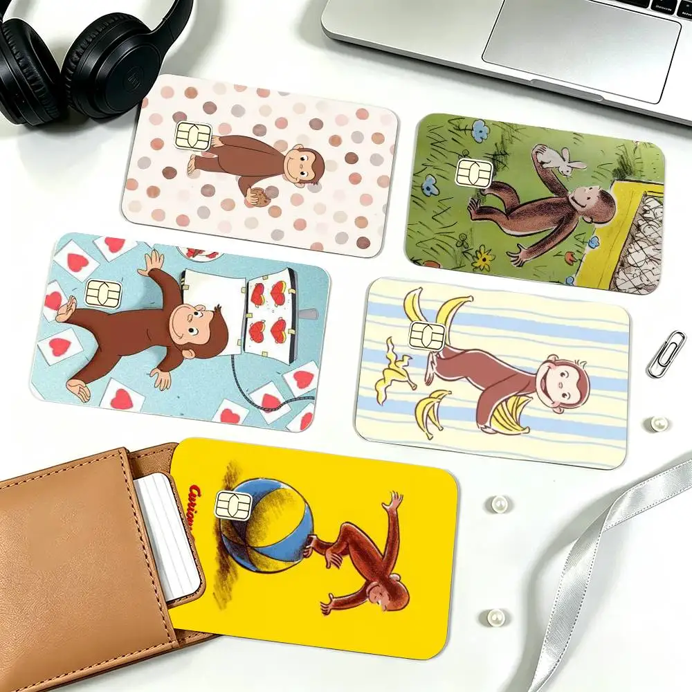 C-Curious George Cute Monkey Kids  Credit Card HD Stickers Small Chip Waterproof Sticker Game Card Decal Gift