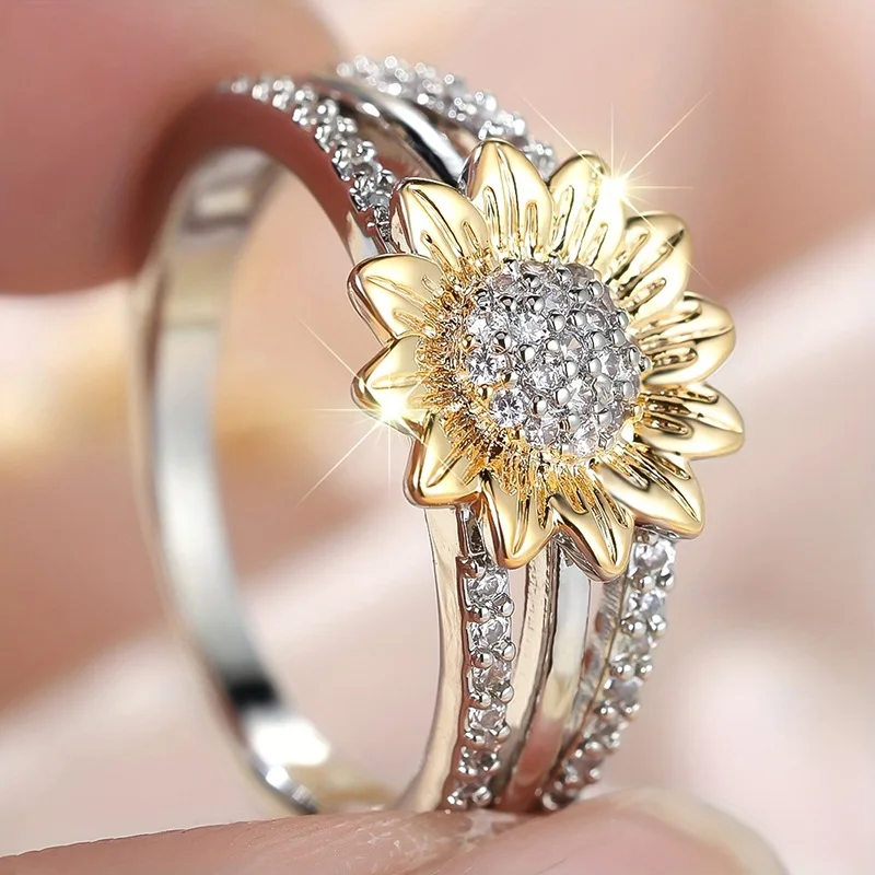 European and American Summer Fresh Flower Finger Ring Elegant and Exquisite Sunflower Super Flash Two Color Accessory