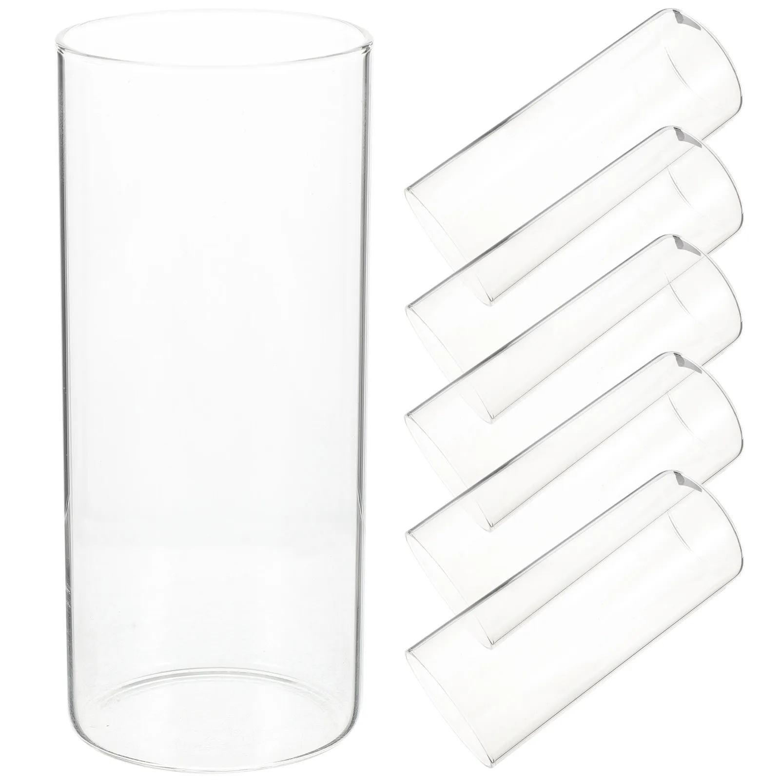 

6Pcs Clear Glass Cylinder Vase Set for Flowers and Candles Floating Holder Hydroponic Use Round Edge Safe Design Small