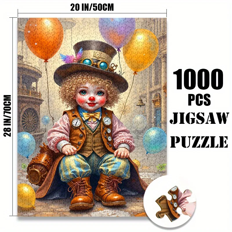 500/1000 قطعة أحجية الصور المقطوعة - مهرج Steampunk الفيكتوري مع بالونات وتروس، ورق ممتاز مضاد للخدش، تحدي متقدم Fa