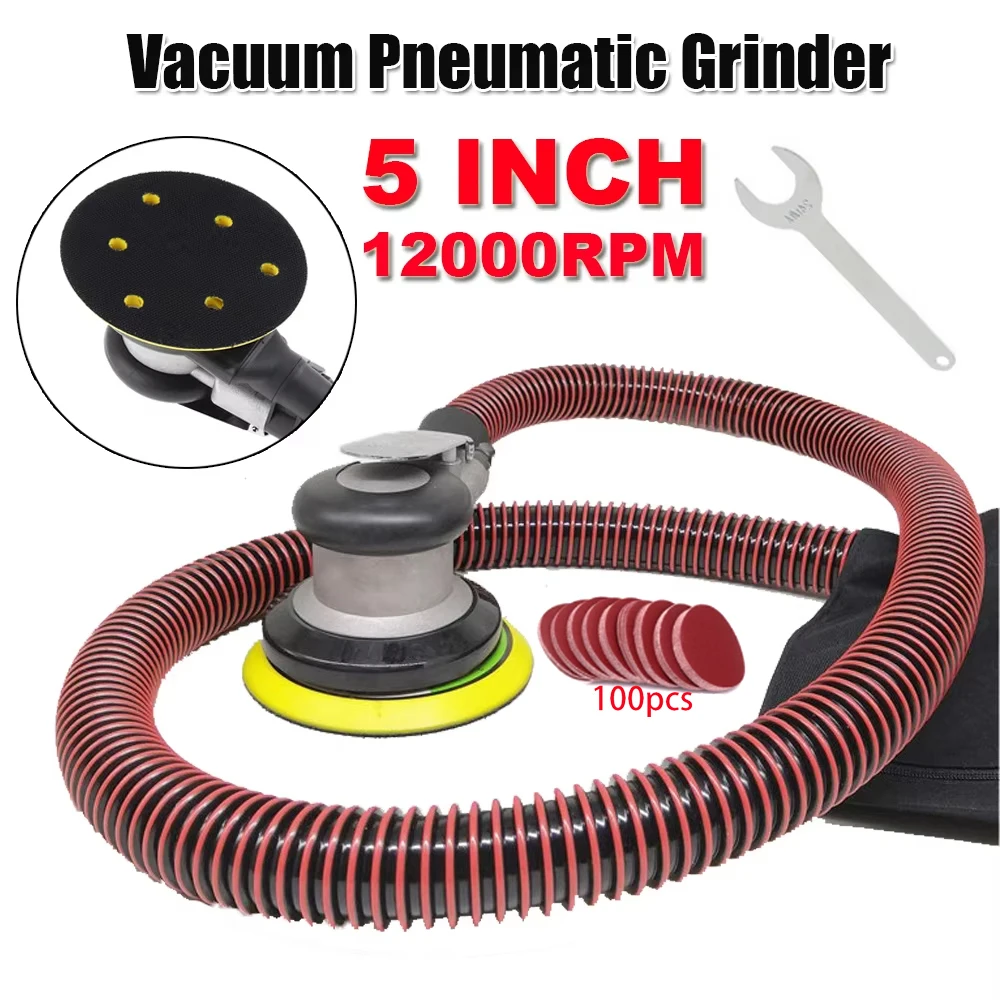 2026 5-inch pneumatic Vacuum air sander machine with100pcs sandpaper 6-hole disk polishing machine Dry grinder grinding aircraft