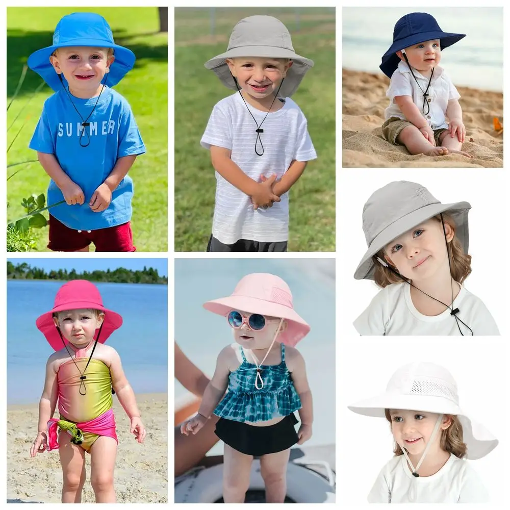 Summer Large Brim Breathable Adjustable Beach Play Hat with Neck Flap Kids Sun Hat Sun Protection Hat