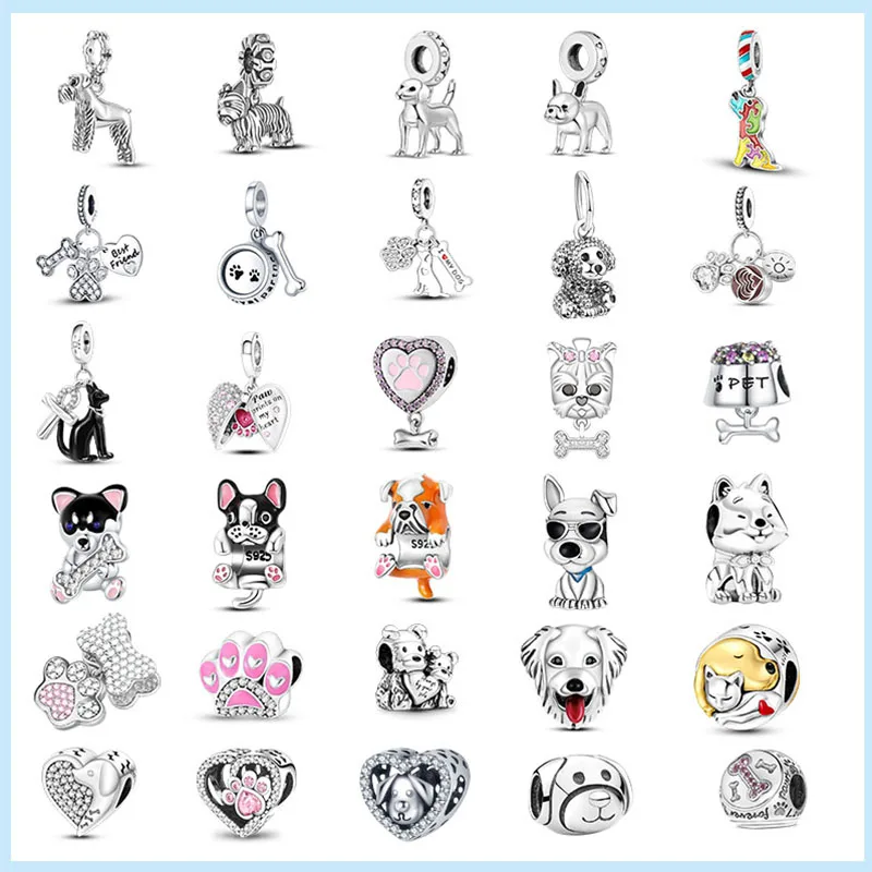 Silver 925 Cute Dog Charm Pet Paw Footprint Beads Schnauzer Animal Pendant For Pandar Original Bracelet Jewelry Gift For Women 