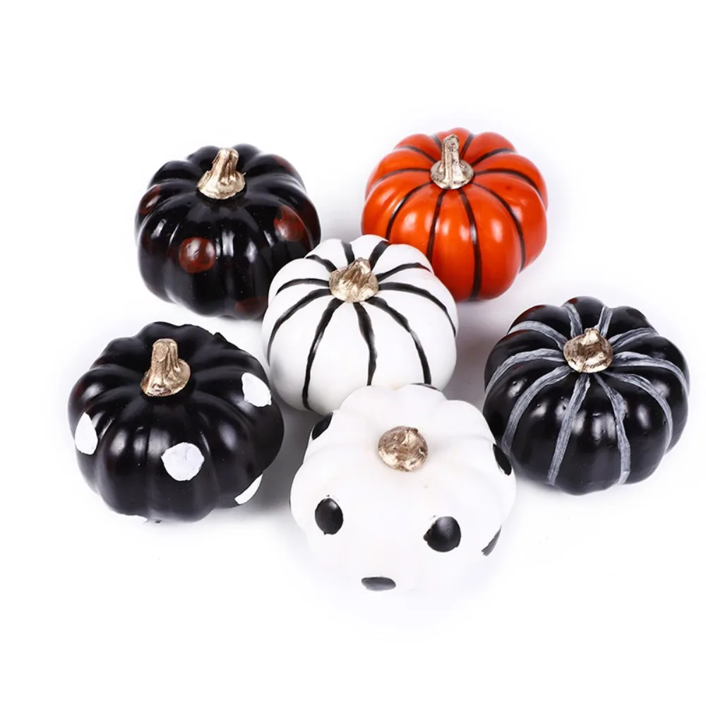 

Black White Orange Halloween Decorations Small Stripe Artificial Pumpkins Mini Dot Print Pumpkin Decorations Festive Display