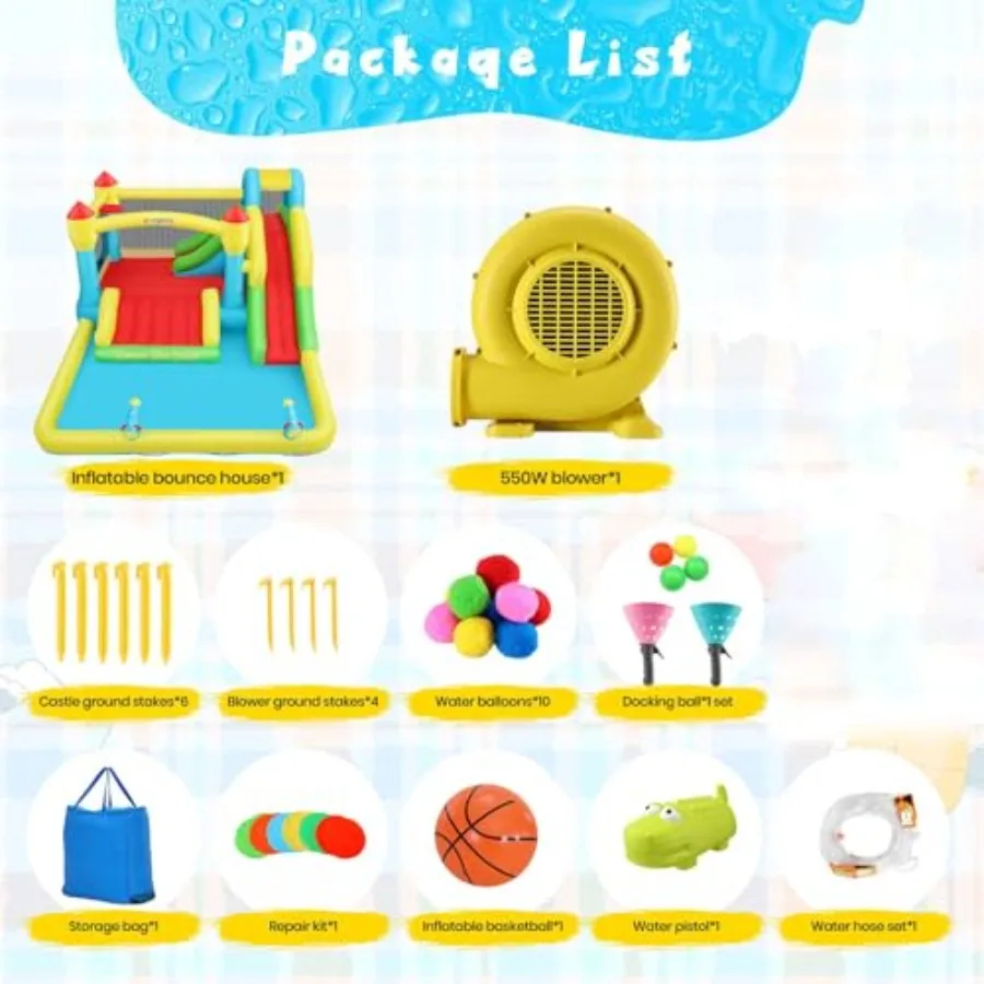Outdoor/Indoor inflatable water bounce house for kids 3-12 PVC material blue and yellow triple slides with climbing wall ball p view 4