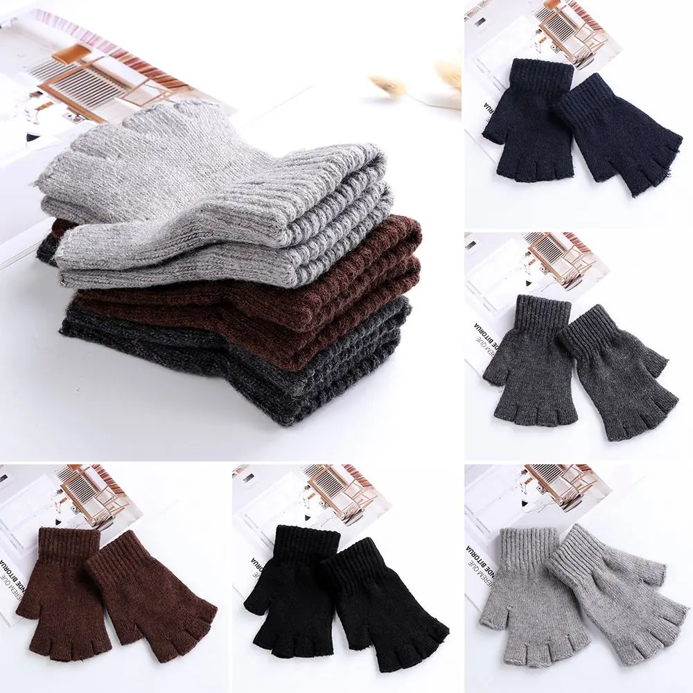 Basic Winter Warm Stretchy Fingerless Gloves Typing/Texting Gloves Half Finger Gloves Wool  Knitted