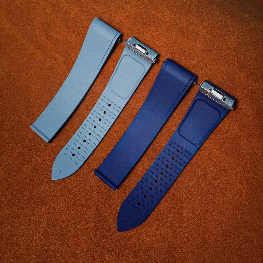 Denique Rubber Watch Straps For Cartier Santos Quick Release New Watch Band 20mm 23mm Men's Fluorine Rubber Sky Blue Watchband