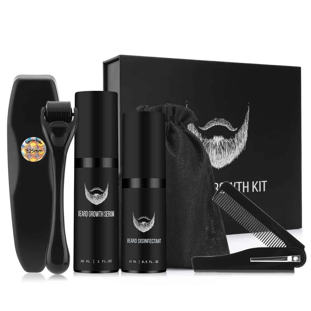 4Pcs/set Men Beard Growth Kit Professional Hair Growth Enhancer Set Beard Care Nourishing with Beard Growth Roller Massage Comb