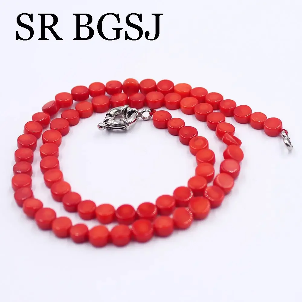 6mm White Red Pink Coin Shape Sea Bamboo Natural  Coral Beads Jewelry Chocker Necklace Strand 17.5\