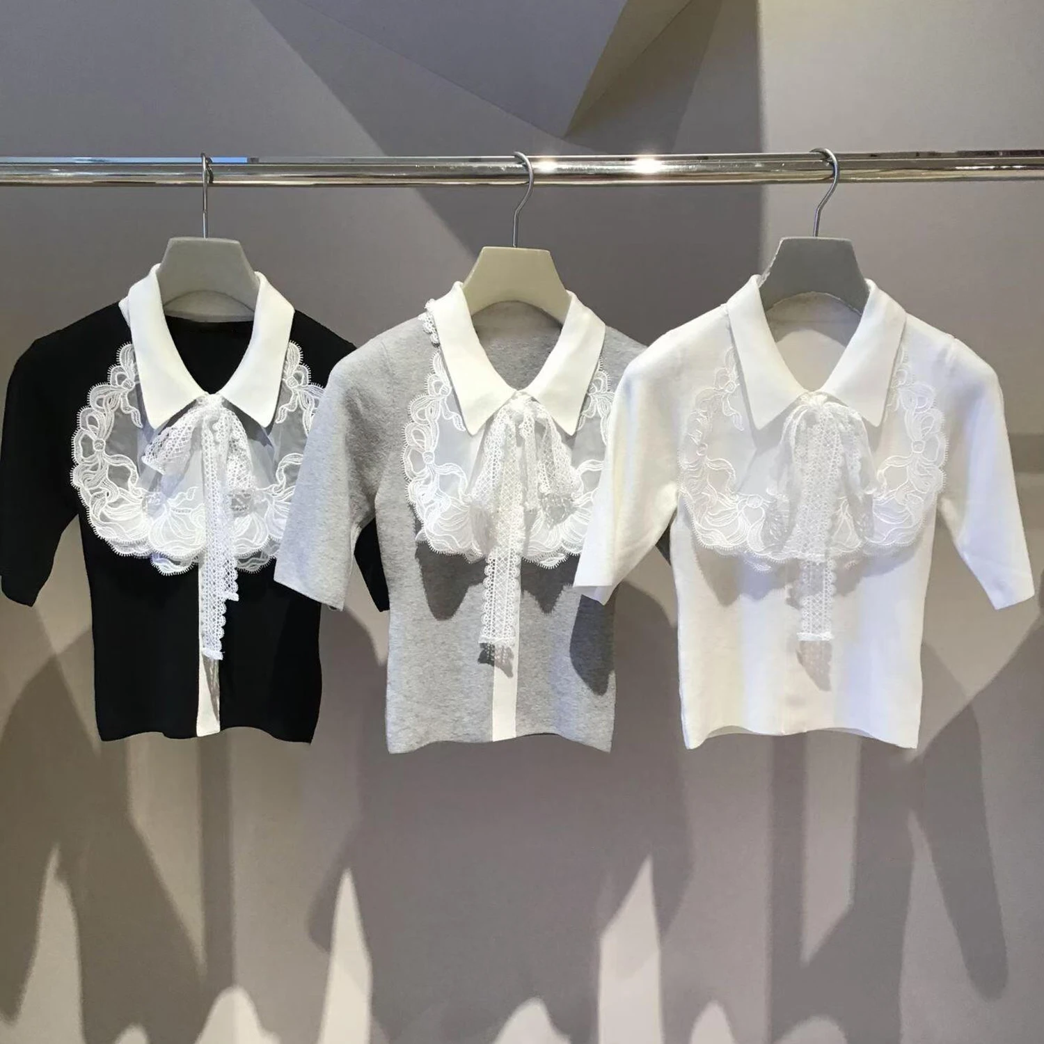 

Spring 2026 Slim Fit Knitted Sweater Women's Premium Embroidered Lace Collar Jie Style Casual Fashion mid Thickness Knitwear