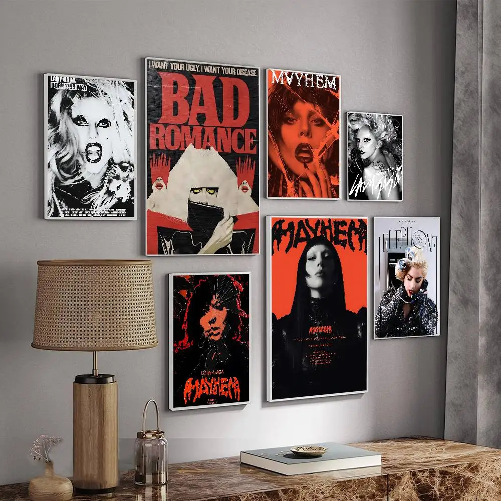 شعبية الكلاسيكية المغني L-lady-GagaS Vintage الملصقات لزجة الرجعية كرافت ورقة ملصق DIY بها بنفسك غرفة بار مقهى ملصقات طلاء جدران #2