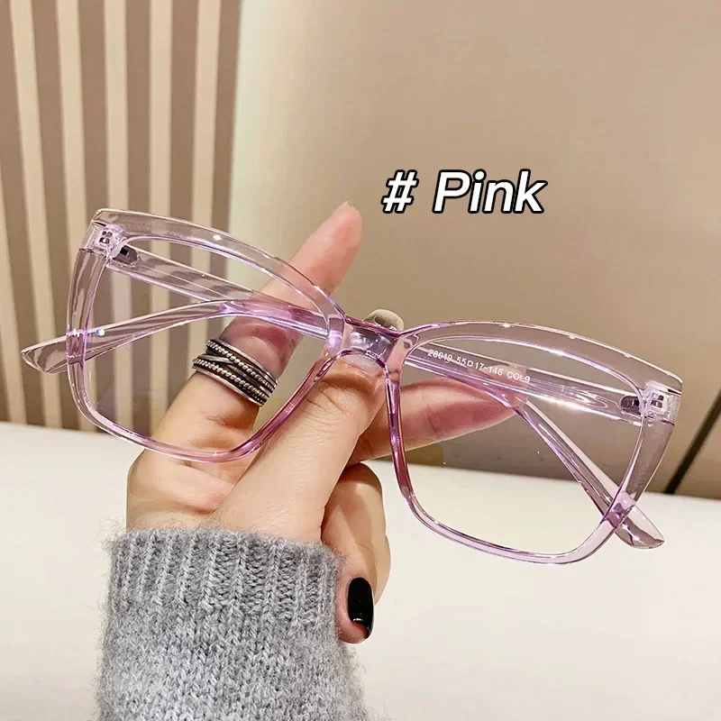 Women Luxury Brand Square Cat Eye Large Frame Glasses Vintage Anti Blue Light Optical Pink Leopard Glasses  Personality Eyewear