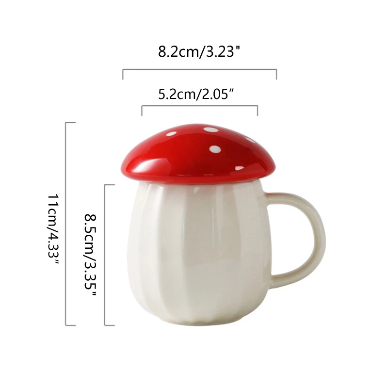 Funny Ceramic Mushroom Mug Lovely Cups Mushroom Cup Milk Coffee Mug with Lid and Ergonomic Handle for Home Office