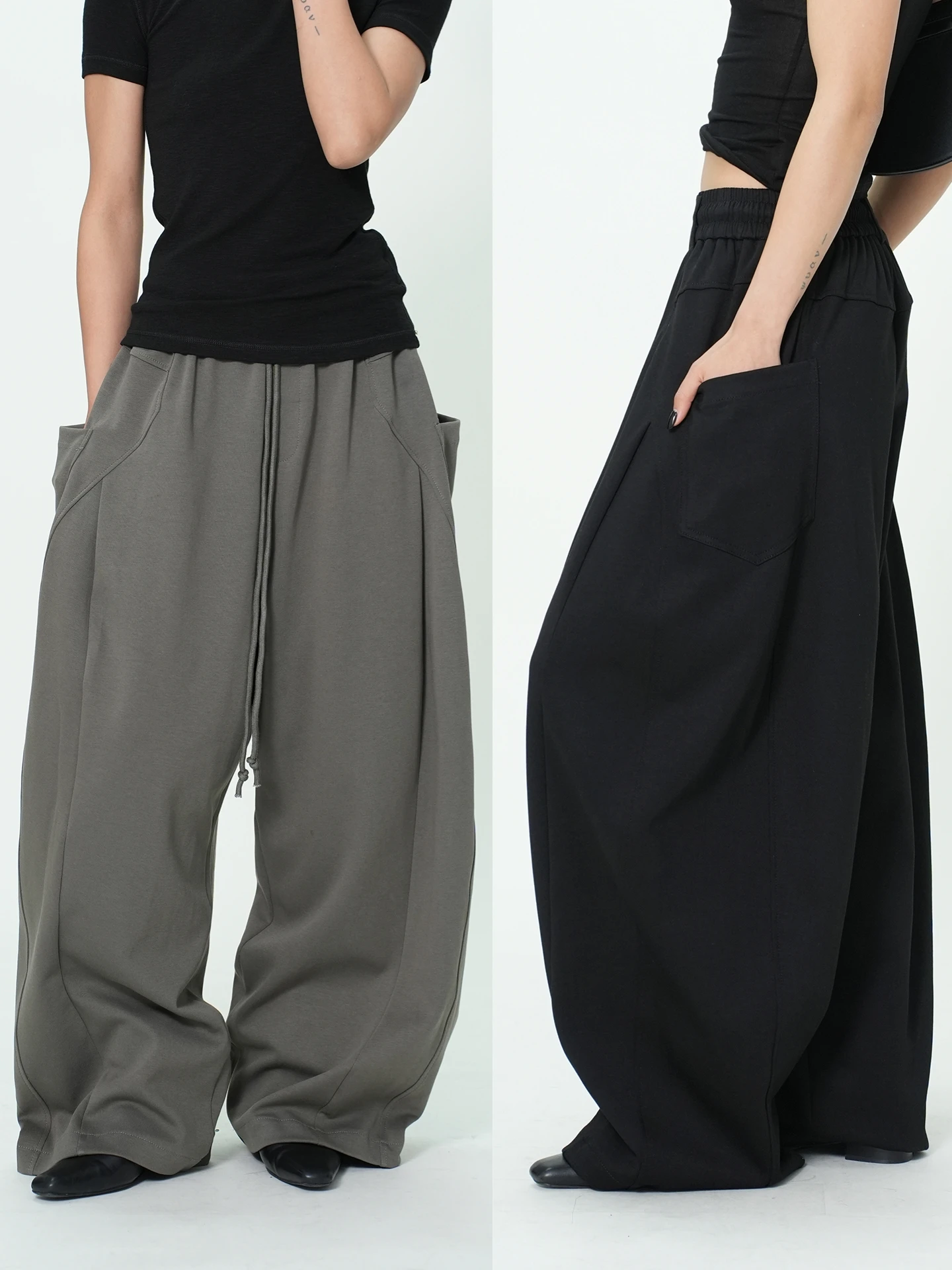 

Повседневные свободные спортивные брюки в уличном стиле, широкие штаны с завязками, высокая талия, из смесового хлопка, удобные, для отдыха